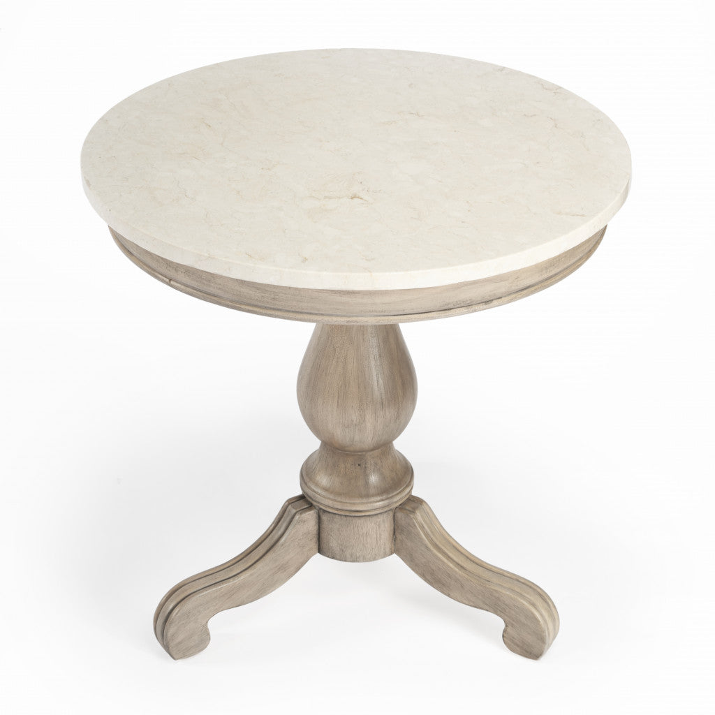 24" Light Brown Marble Round End Table