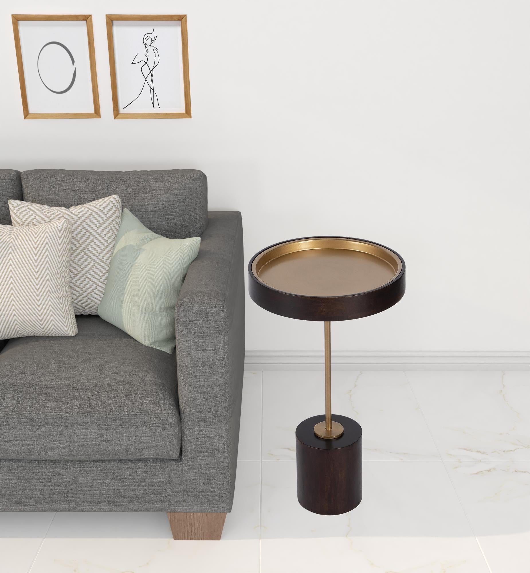 Black And Rosegold Solid Wood Round End Table 22"