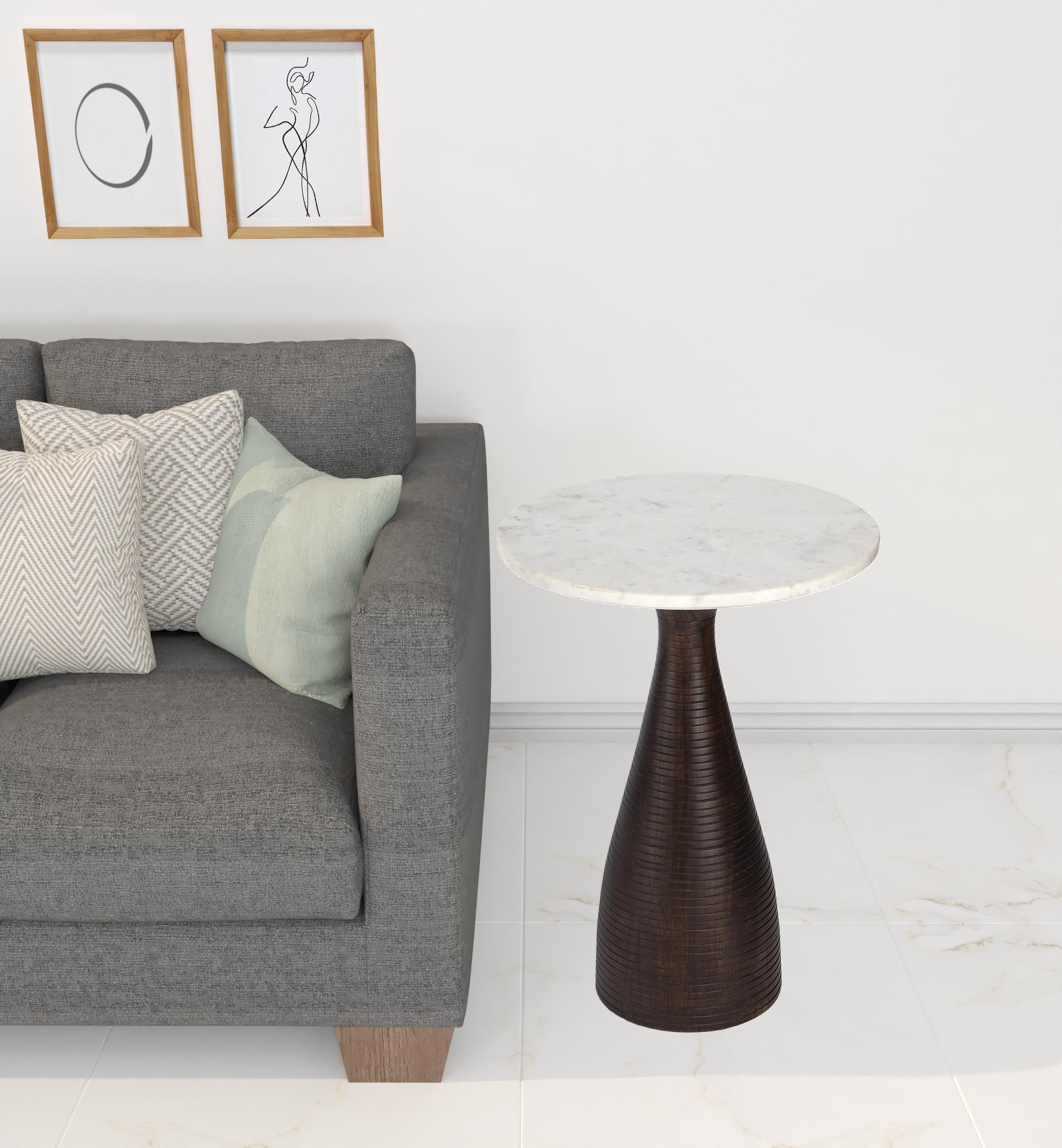 22" Brown Marble Round End Table