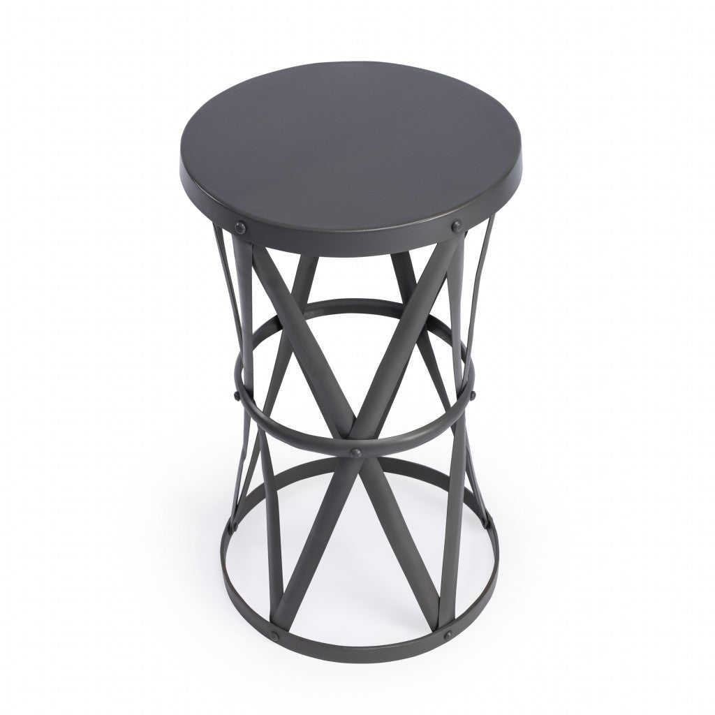 22" Gray Iron Hourglass Base Round Top End Table