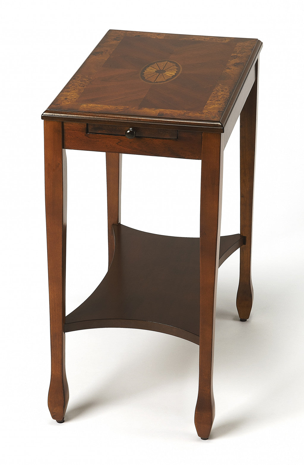Medium Brown Wood Rectangular End Table With Shelf 25"