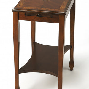 Medium Brown Wood Rectangular End Table With Shelf 25"