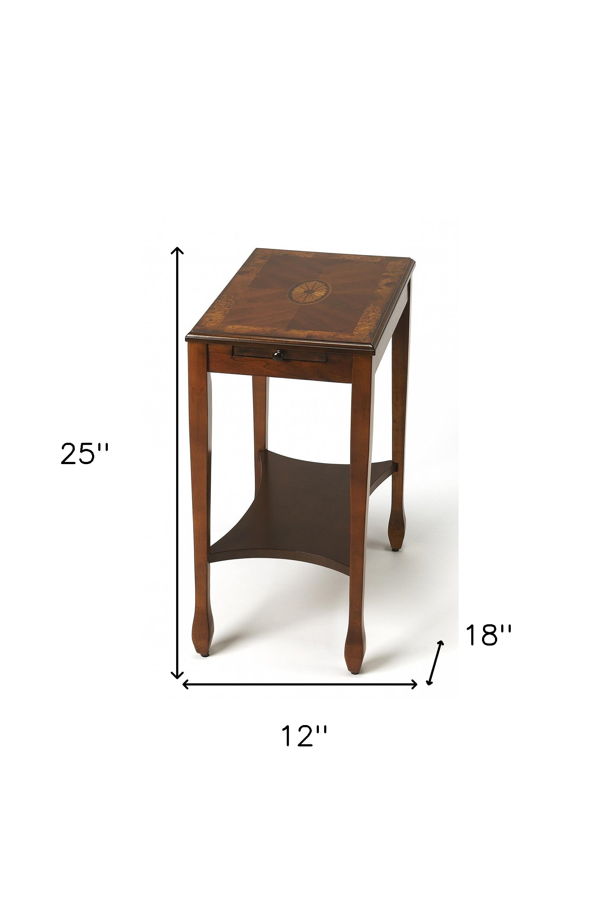 Medium Brown Wood Rectangular End Table With Shelf 25"