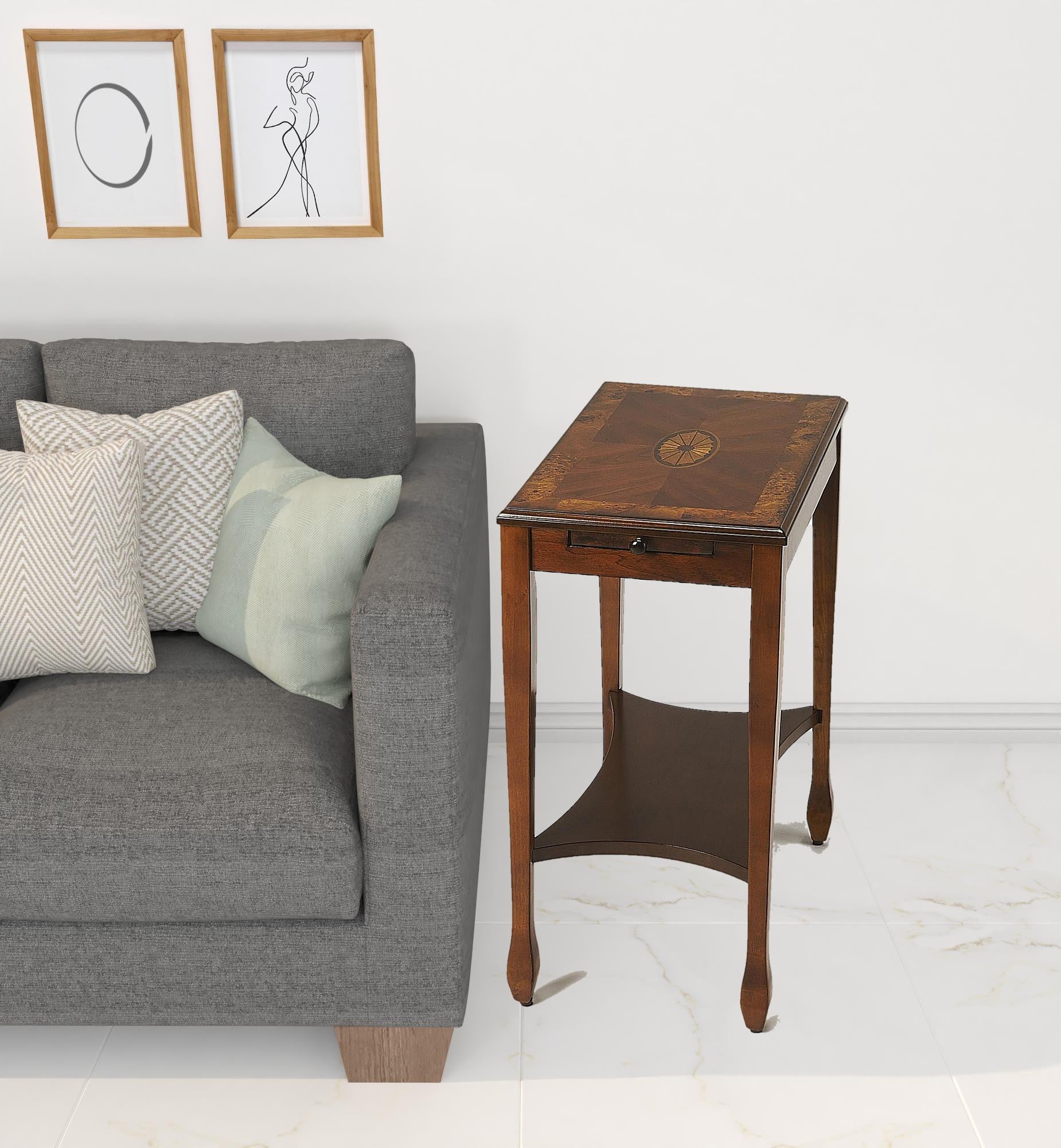 Medium Brown Wood Rectangular End Table With Shelf 25"