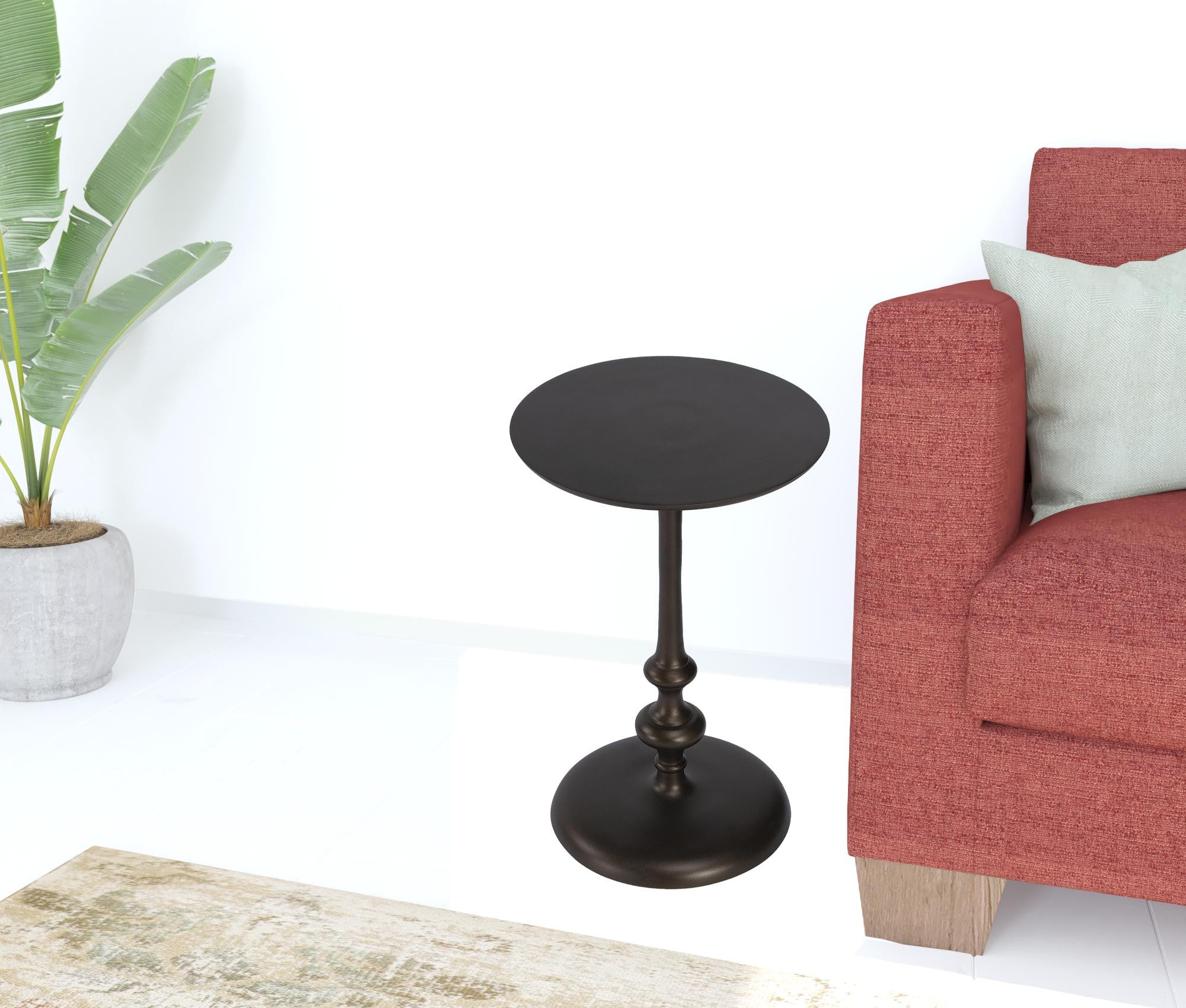 18" Dark Burnished Bronze Aluminum Round Top Pedestal End Table