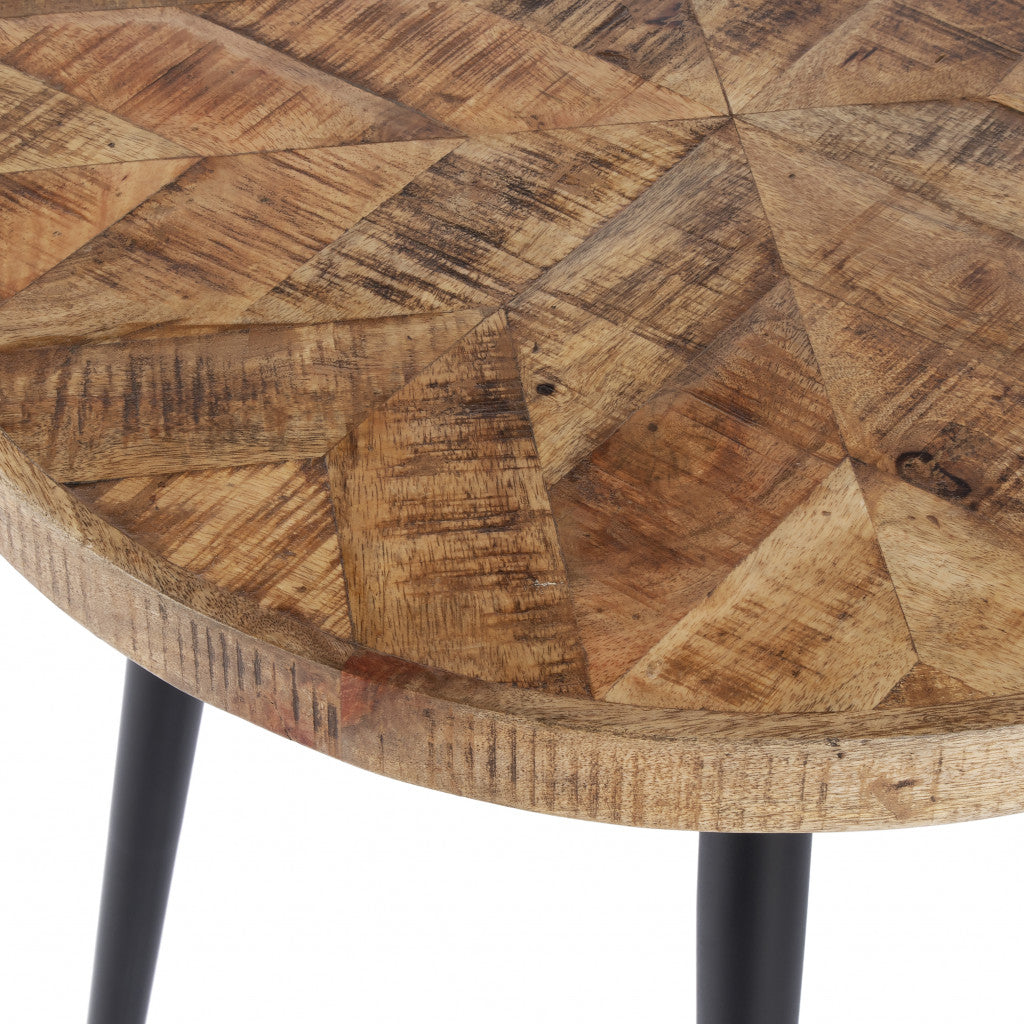 Brown Solid Wood and Black Round End Table 24"