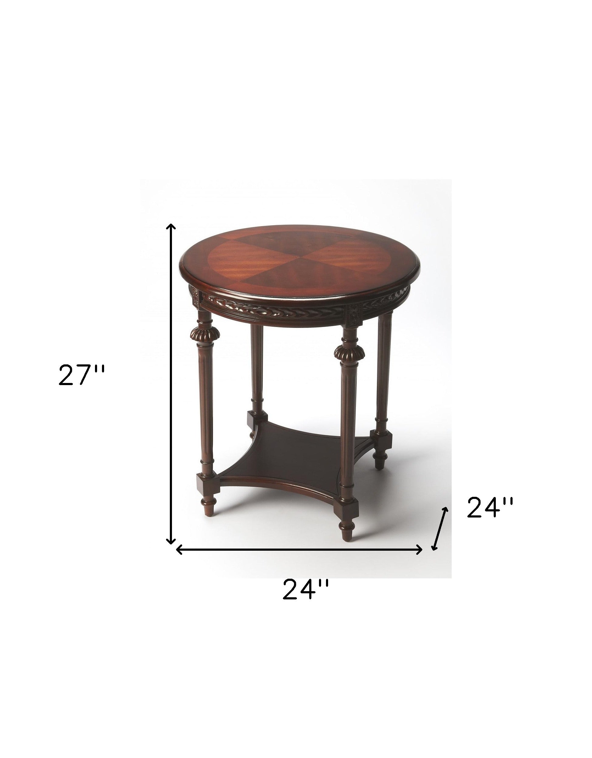 Dark Brown Wood Round End Table With Shelf 27"