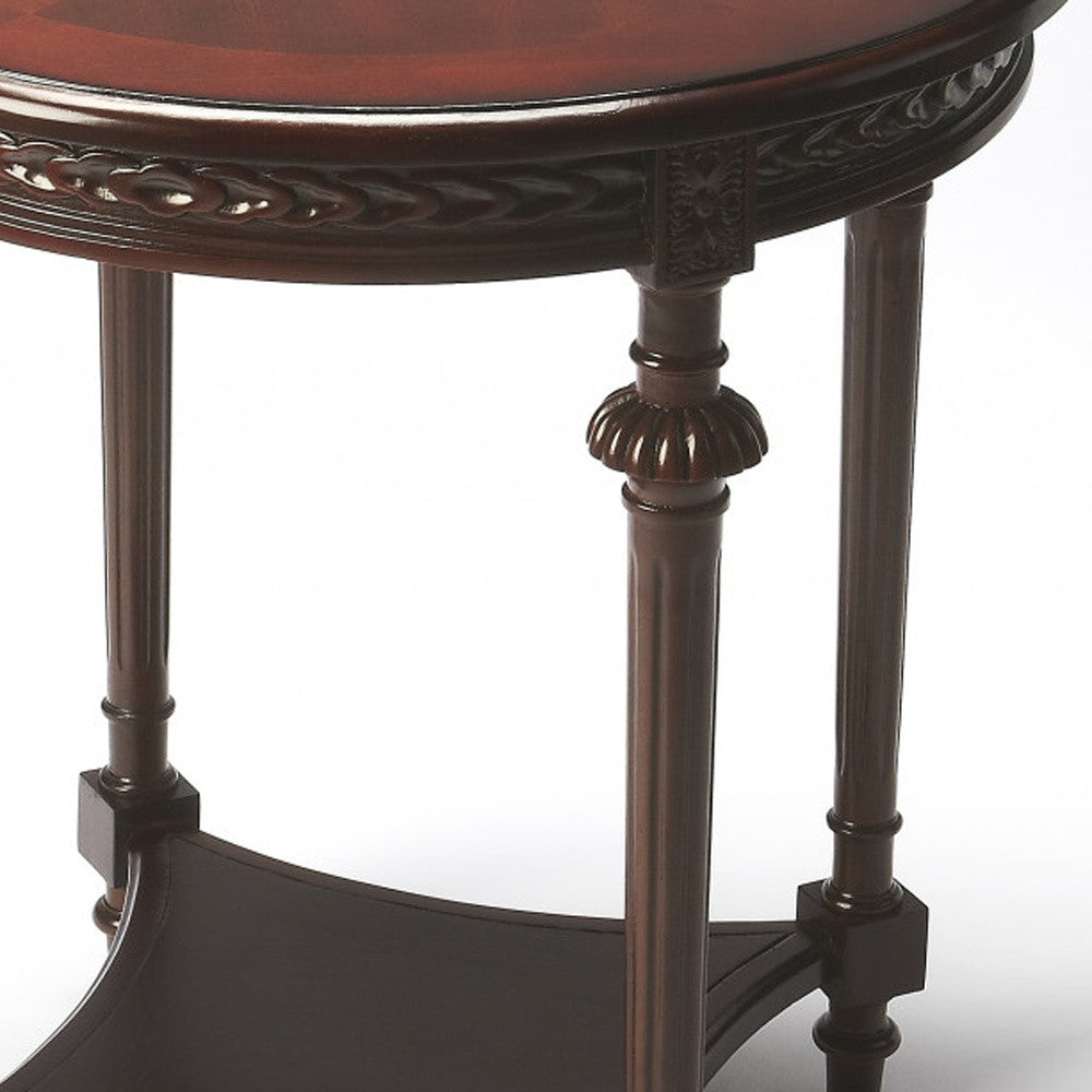 Dark Brown Wood Round End Table With Shelf 27"
