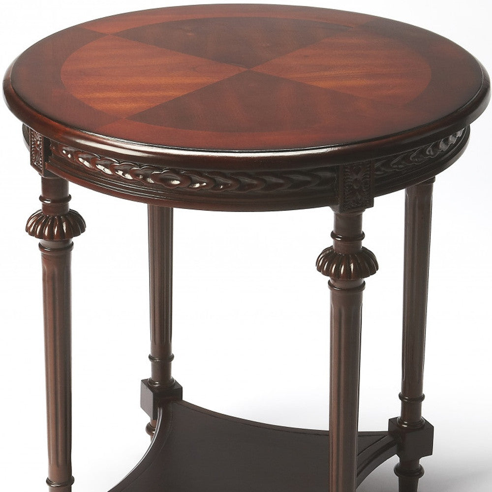 Dark Brown Wood Round End Table With Shelf 27"