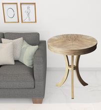 Mesa auxiliar redonda de tres patas beige envejecido de 26