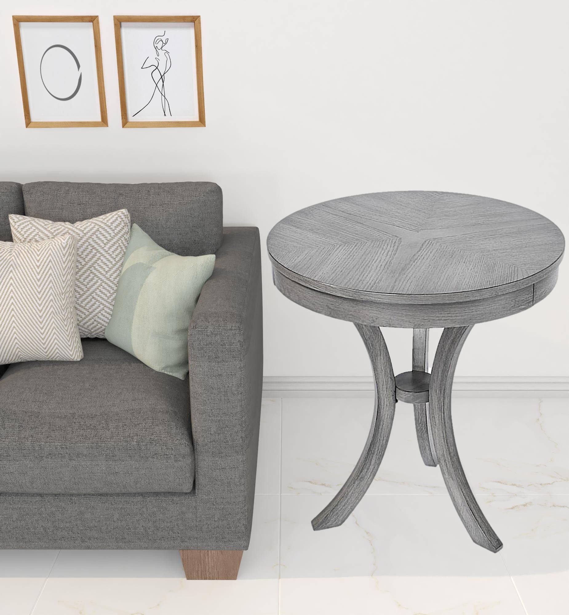 26" Gray Manufactured Wood Round End Table