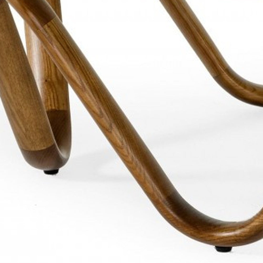 Mesa de centro redonda abstracta de madera de nogal y vidrio transparente de 45"