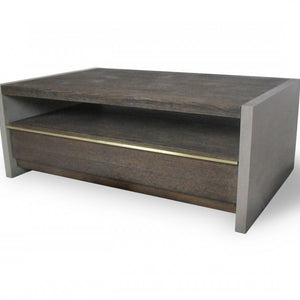 47" Dark Grey Walnut and Concrete Rectangular Coffee Table With Drawer And Shelf