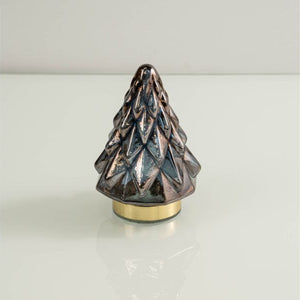 7" Grey And Gold Glass Christmas Tree Sculpture