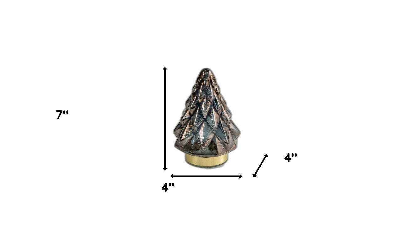 7" Grey And Gold Glass Christmas Tree Sculpture