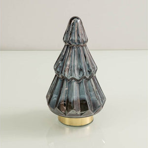 9" Grey And Gold Glass Christmas Tree Sculpture