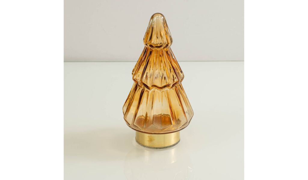 9" Amber And Gold Glass Christmas Tree Sculpture