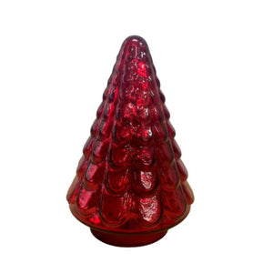 7" Embossed Red Glass Christmas Tree Sculpture