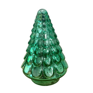 7" Embossed Green Glass Christmas Tree Sculpture