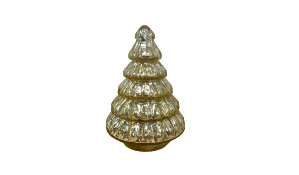 Embossed Gold Glass Christmas Tree Sculpture 7"