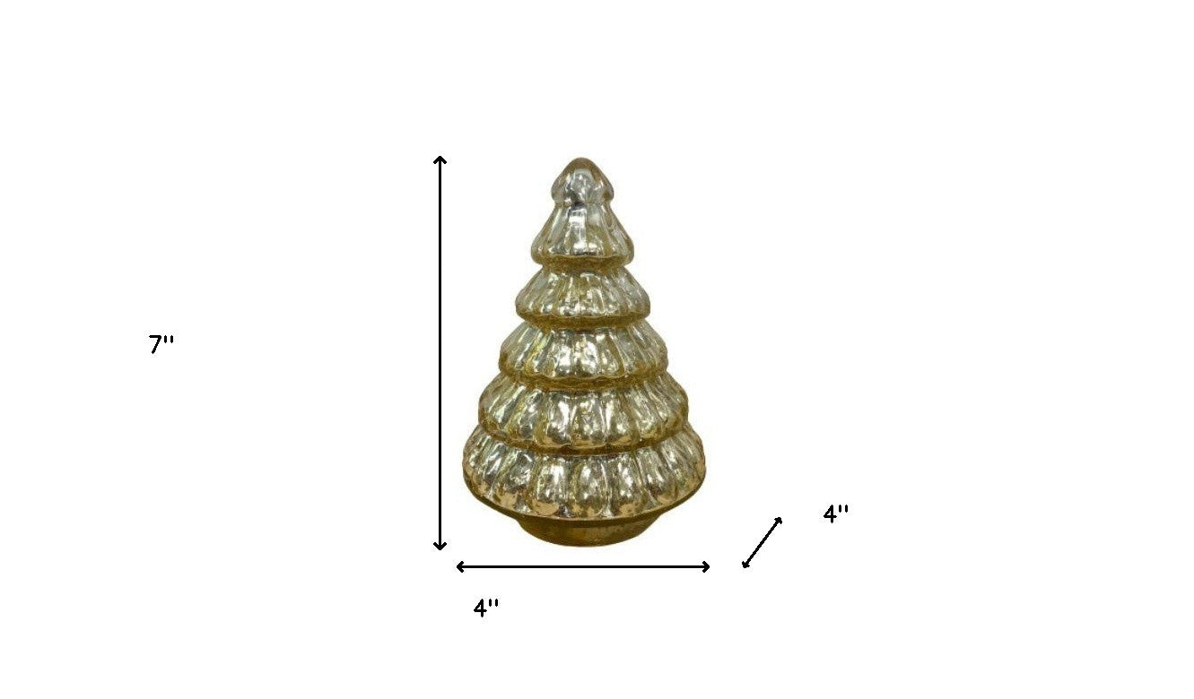 Embossed Gold Glass Christmas Tree Sculpture 7"