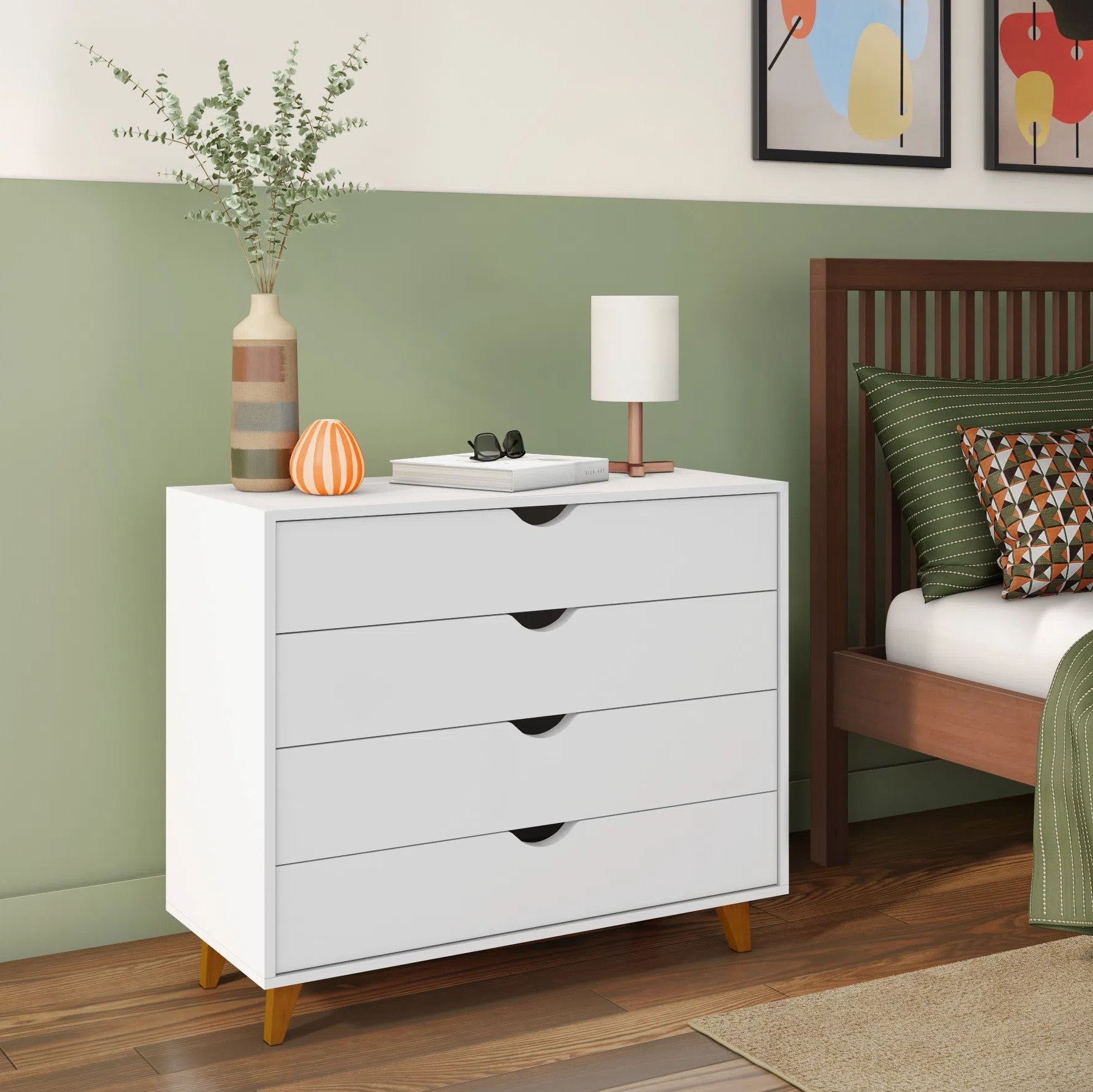 35" White Solid Wood Four Drawer Standard Dresser