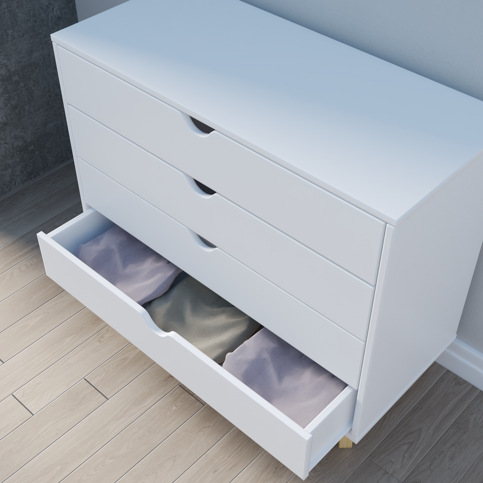 35" White Solid Wood Four Drawer Standard Dresser