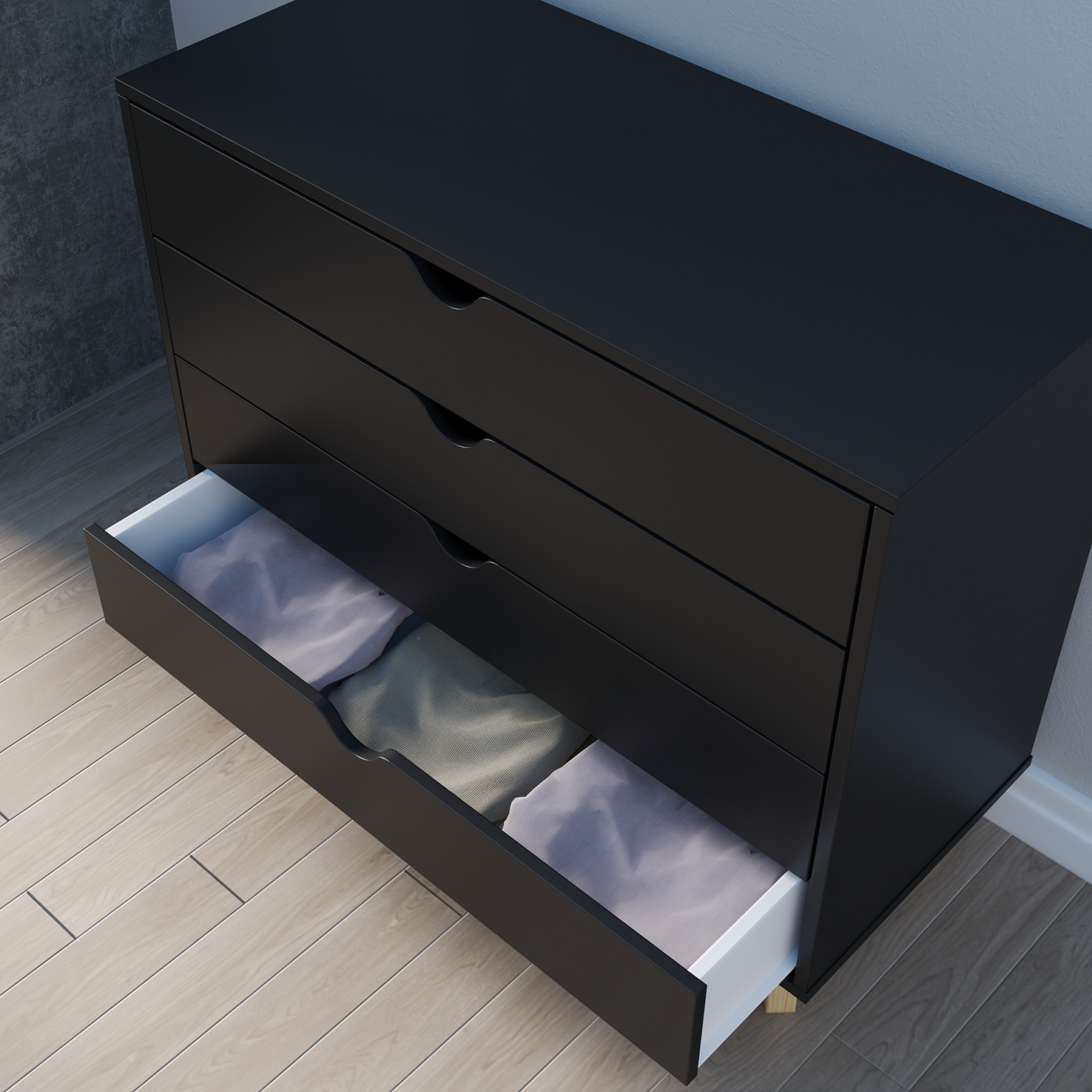 35" Black Solid Wood Four Drawer Standard Dresser