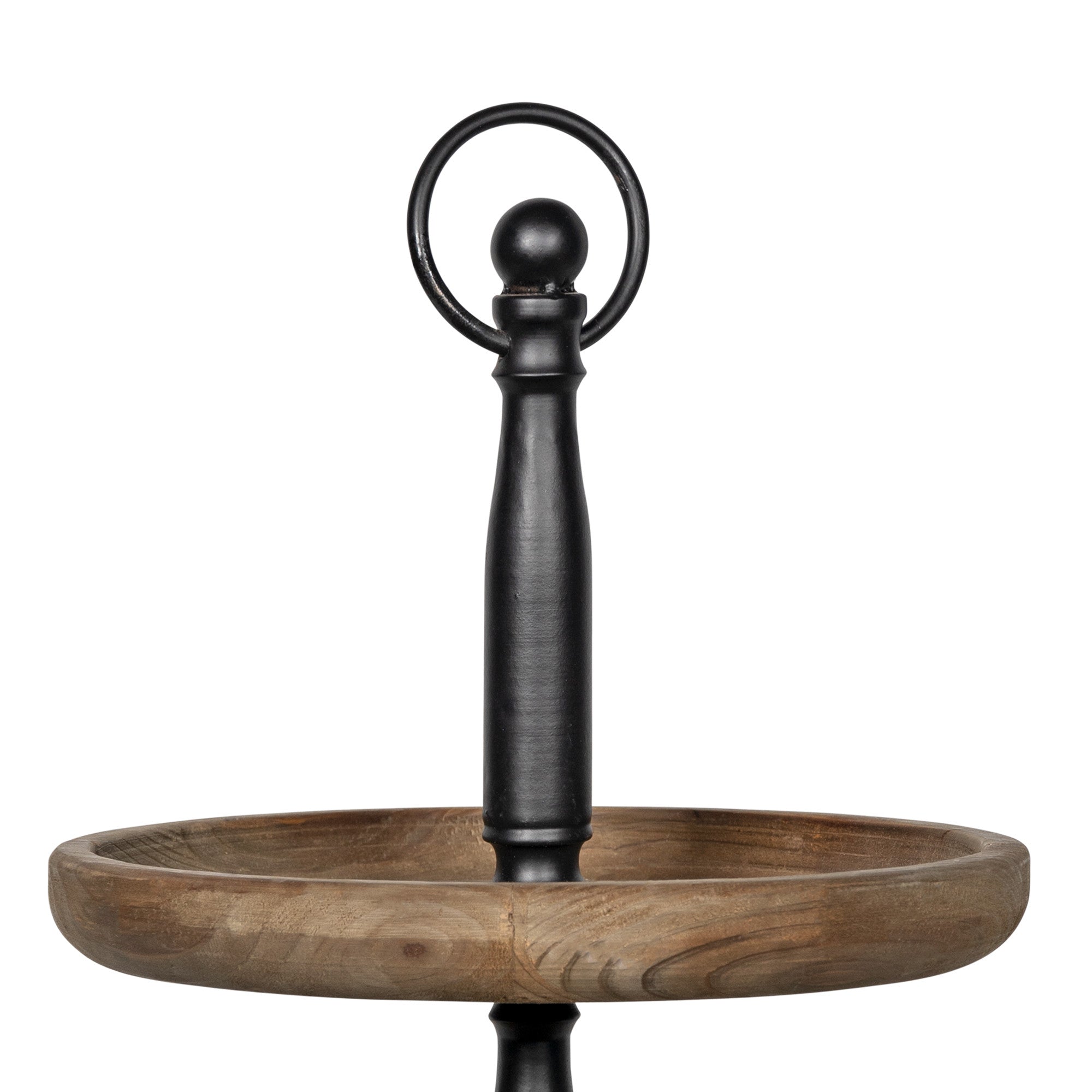 Dark Natural Wood Round Two Tier Solid Wood Tray 12"