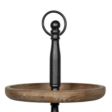 Dark Natural Wood Round Two Tier Solid Wood Tray 12