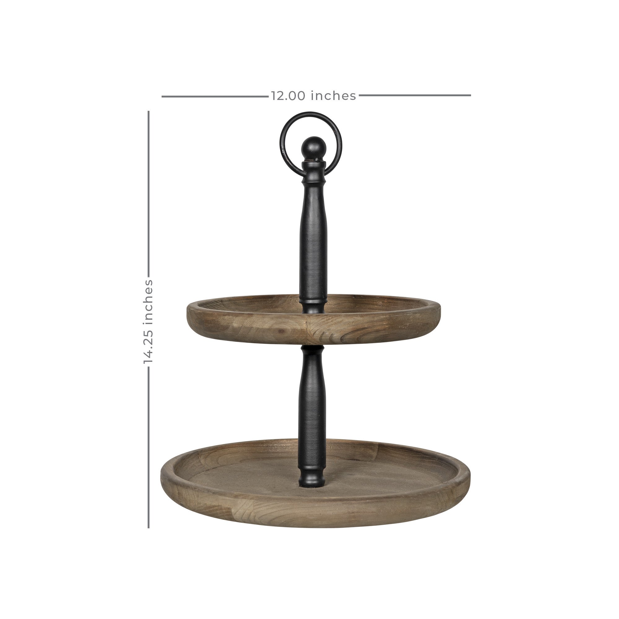 Dark Natural Wood Round Two Tier Solid Wood Tray 12"