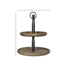 Dark Natural Wood Round Two Tier Solid Wood Tray 12