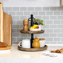 Dark Natural Wood Round Two Tier Solid Wood Tray 12