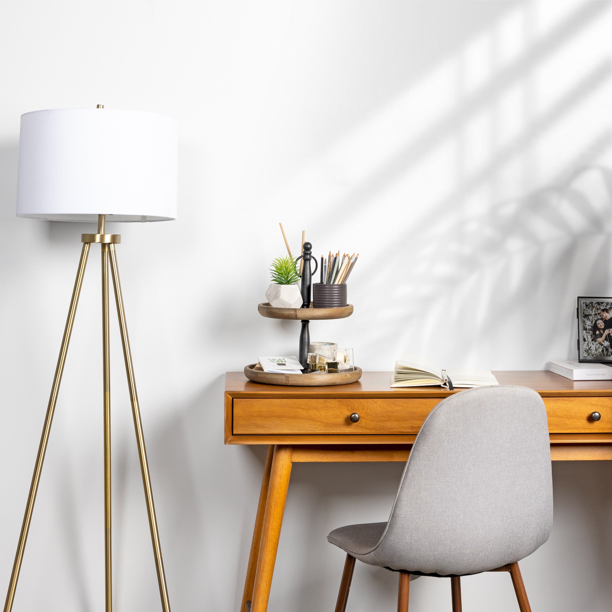 Dark Natural Wood Round Two Tier Solid Wood Tray 12"