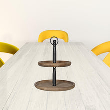 Dark Natural Wood Round Two Tier Solid Wood Tray 12