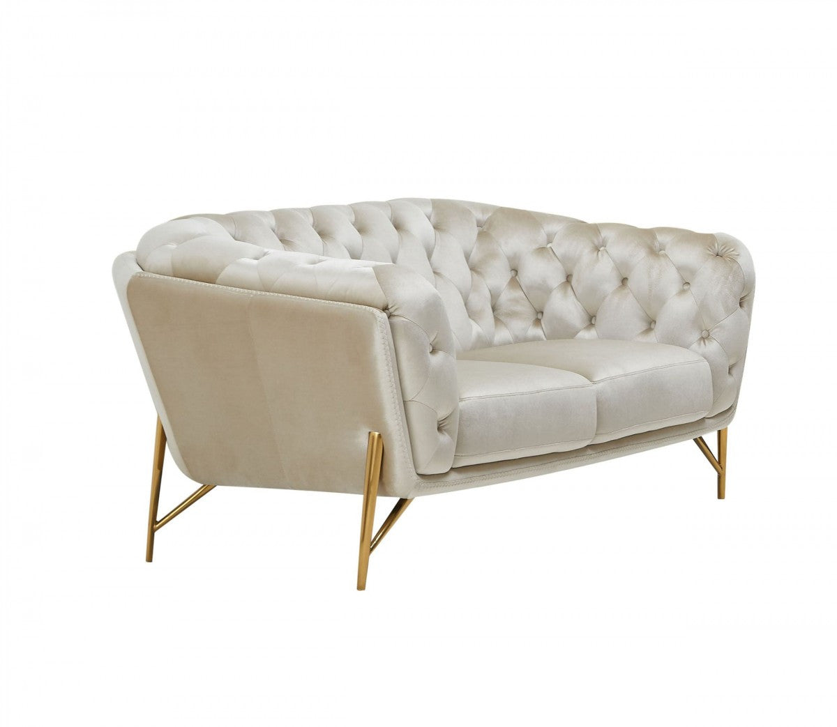 Pearl Tufted Velvet And Gold Chesterfield Love Seat 69"