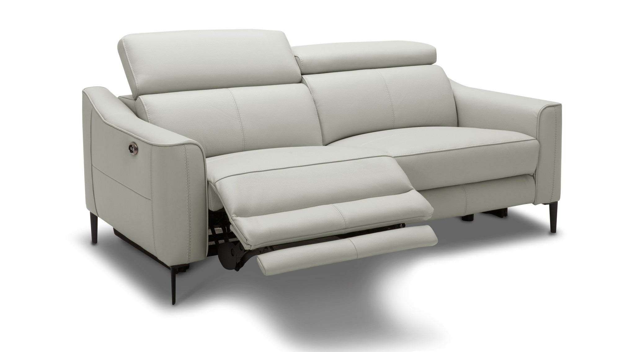 Grey Genuine Leather And Black Power Reclining Love Seat with USB 60"