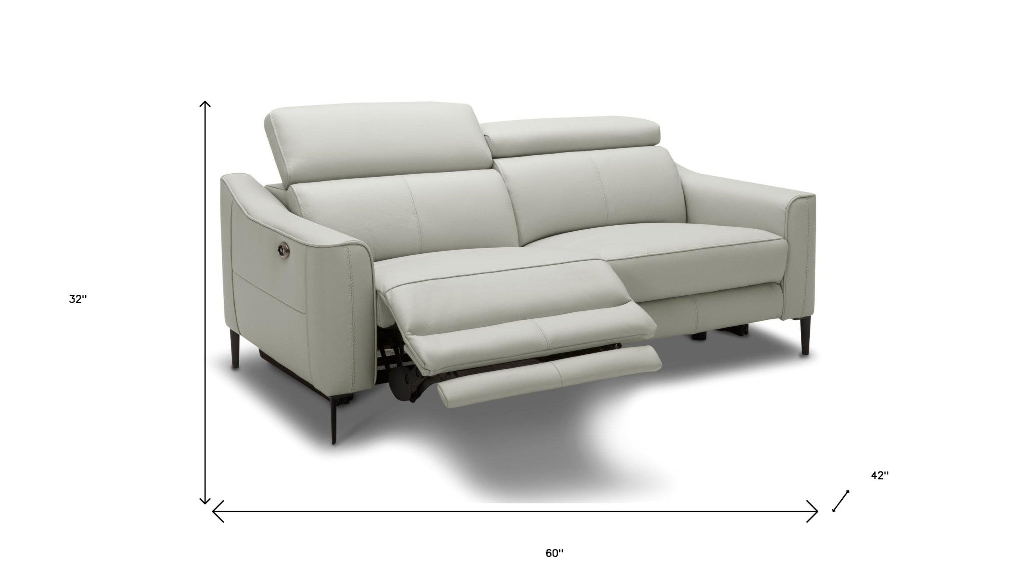 Grey Genuine Leather And Black Power Reclining Love Seat with USB 60"