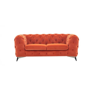 Orange Tufted Velvet And Black Chesterfield Love Seat 74"