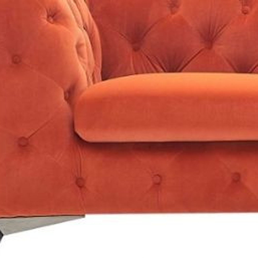 Orange Tufted Velvet And Black Chesterfield Love Seat 74"