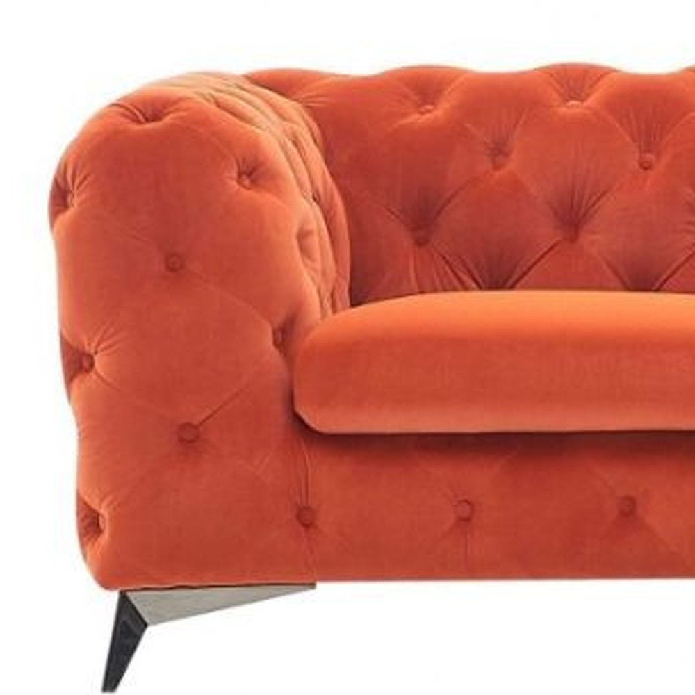 Orange Tufted Velvet And Black Chesterfield Love Seat 74"