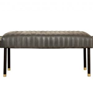 56" Gray And Brown Leather Upholstered Bench