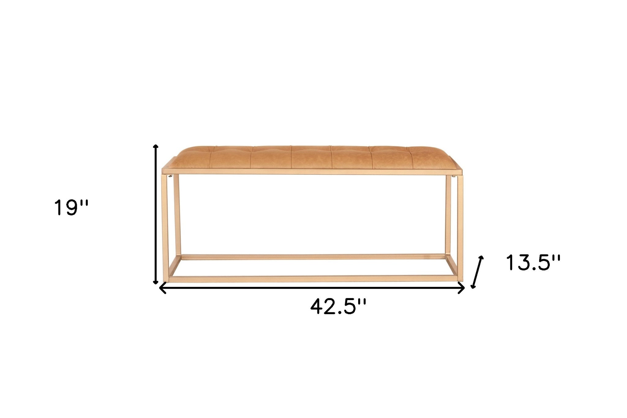 43" Gold And Brown Upholstered Genuine Leather Bench