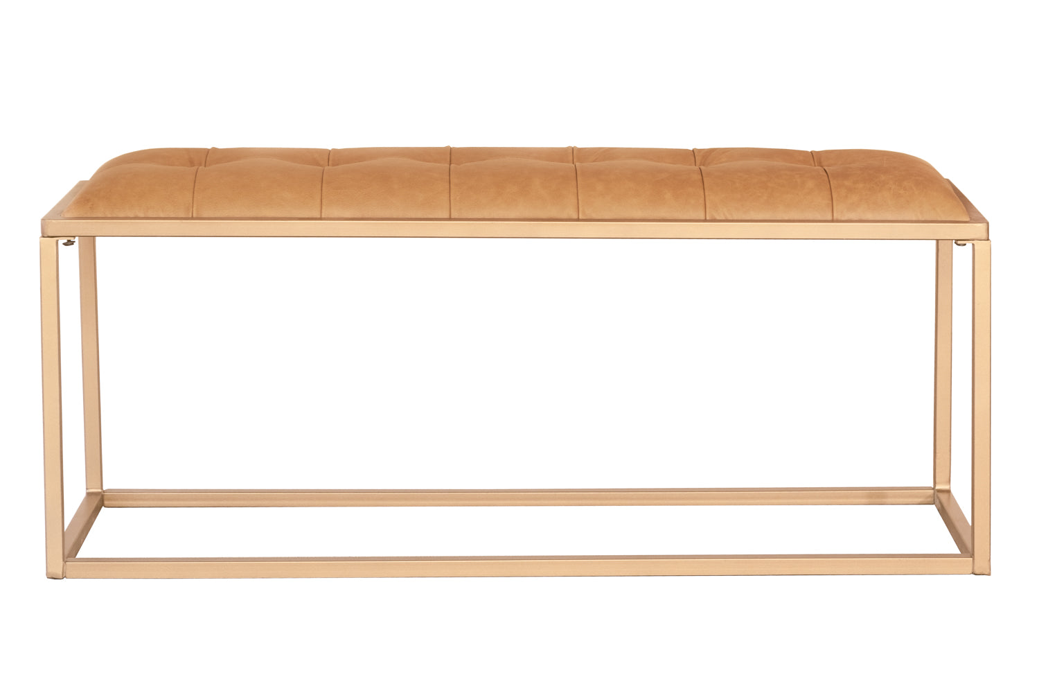 43" Gold And Brown Upholstered Genuine Leather Bench