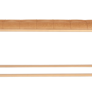 43" Gold And Brown Upholstered Genuine Leather Bench