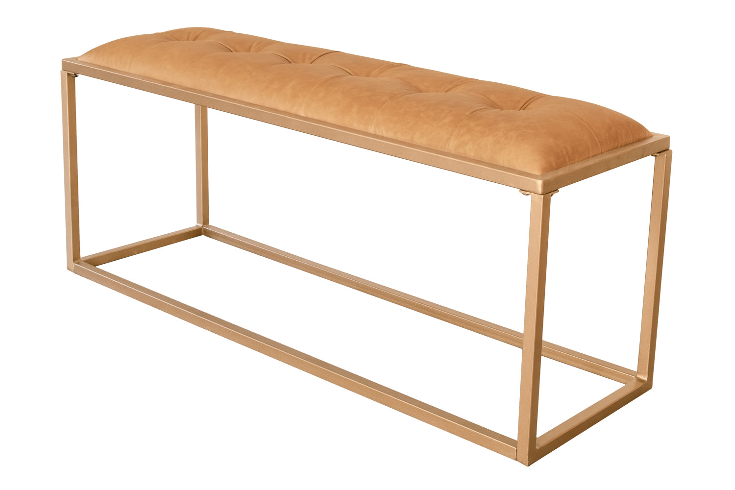 43" Gold And Brown Upholstered Genuine Leather Bench