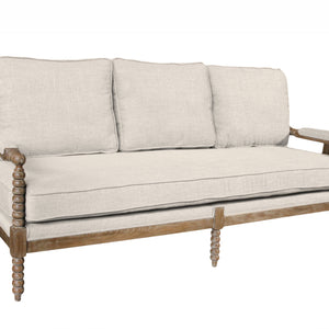 75" Ivory Linen Blend and Brown Standard Sofa