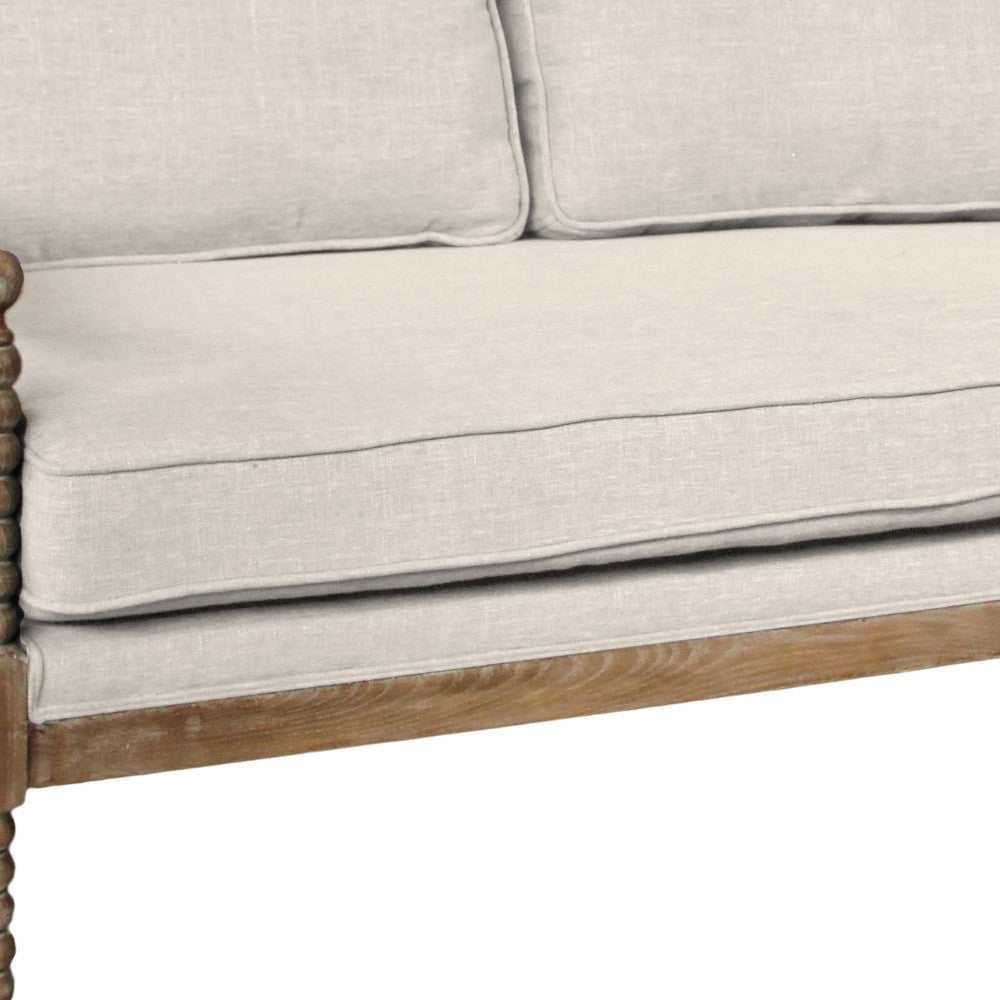 75" Ivory Linen Blend and Brown Standard Sofa