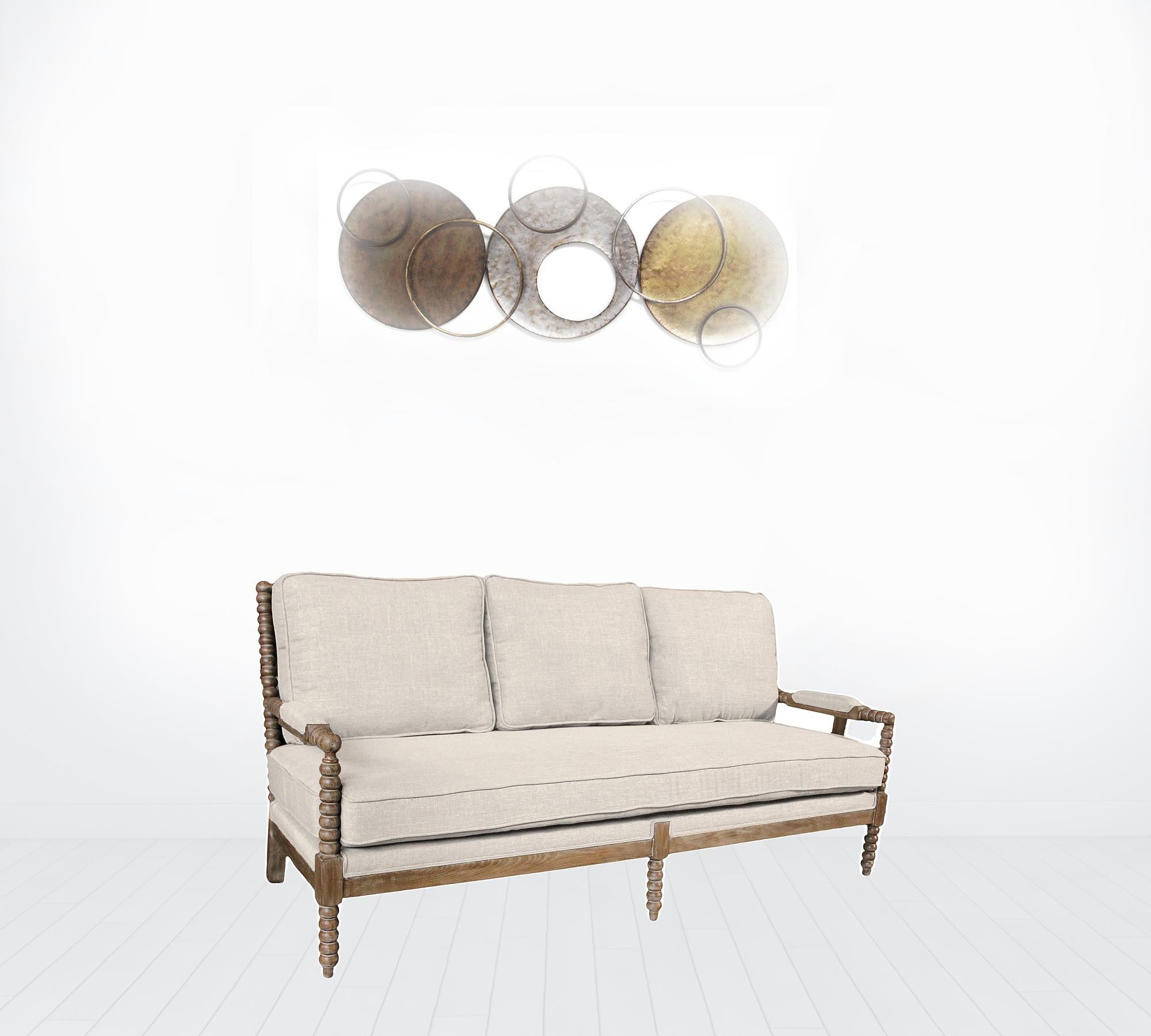 75" Ivory Linen Blend and Brown Standard Sofa