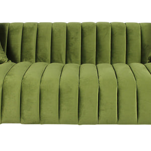 90" Moss Green Velvet And Gold Sofa With Two Toss Pillows